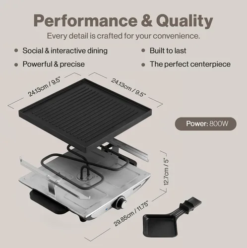 Vista 5 de Swissmar Geneva Raclette Grill con tapa reversible de aluminio fundido - Perfecto para parrilla eléctrica de raclette y asador al aire libre