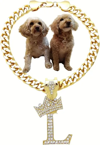 Vista 19 de Collar de cadena con letra inicial cubana para perro, collar de cadena para mascotas, gato, collar para cachorro (S, 25 cm)