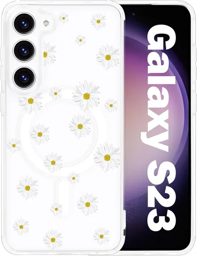 Vista 28 de Funda magnética para Samsung Galaxy S22 Ultra Flower, compatible con MagSafe, patrón floral transparente a prueba de golpes, parte trasera