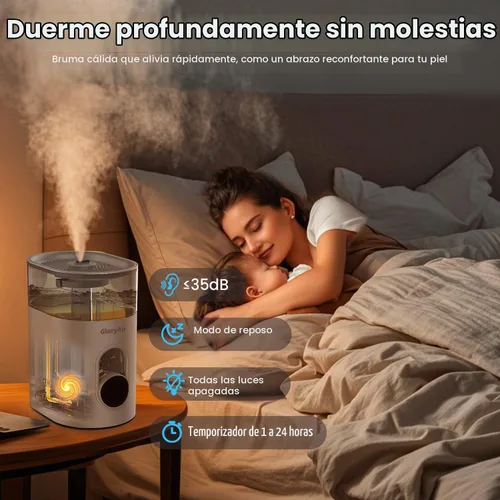 Vista 3 de Humidifiers for Bedroom Large Room -GloryAir 6L Cool & Warm Mist Humidifier White