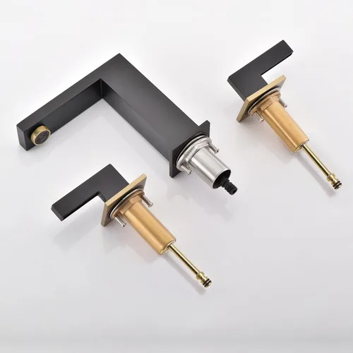 Vista 5 de sumerain Grifo de baño generalizado de 8 pulgadas, grifo de lavabo de baño negro, grifo de baño de 3 agujeros Negro y dorado