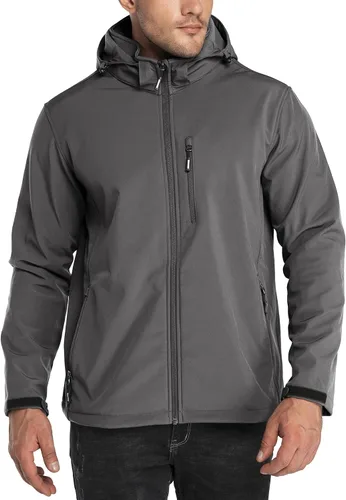 Vista 15 de Outdoor Ventures - Chaqueta ligera de Softshell para hombre con forro polar, con capucha, resistente al agua, para senderismo, rompevientos