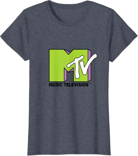 Vista 88 de Camiseta de tratamiento de relleno con logotipo MTV verde lima y morado, Negro, S Azul Marino