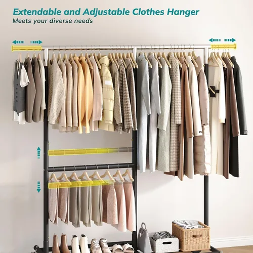 Vista 4 de Raybee Perchero para Ropa Resistente 200+LBS, Percheros para Colgar Ropa, Perchero de Metal con Ruedas, Perchero Comercial para Prendas Rodante Negro