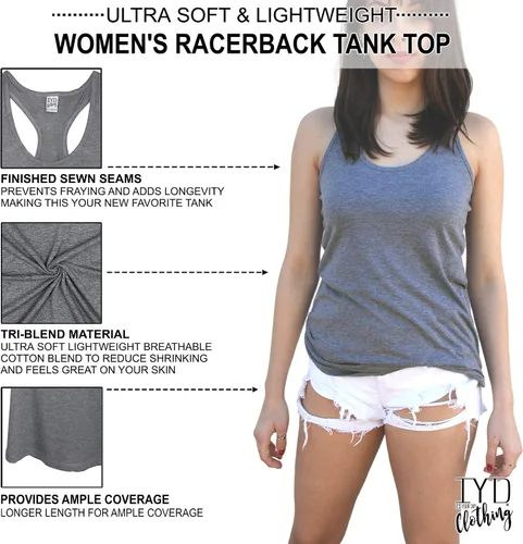 Vista 5 de IYD Clothing Vegan AF Soft Tri-Blend Heather Gray Racerback Tank parte superior de la mujer