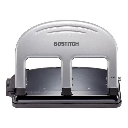Vista 10 de Bostitch Oficina inPRESS 12 Perforadora de tres agujeros de esfuerzo reducido, plata/negro (2101)