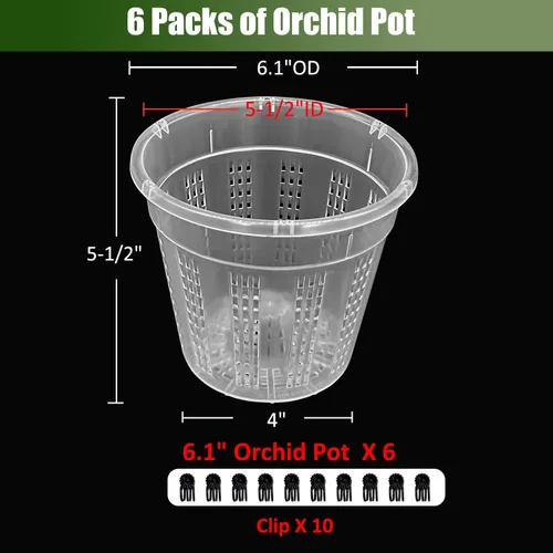 Vista 5 de Maceta para orquídeas, paquete de 6 macetas de 15.5 cm con agujeros, macetas para orquídeas para trasplante, maceta de orquídeas de plástico