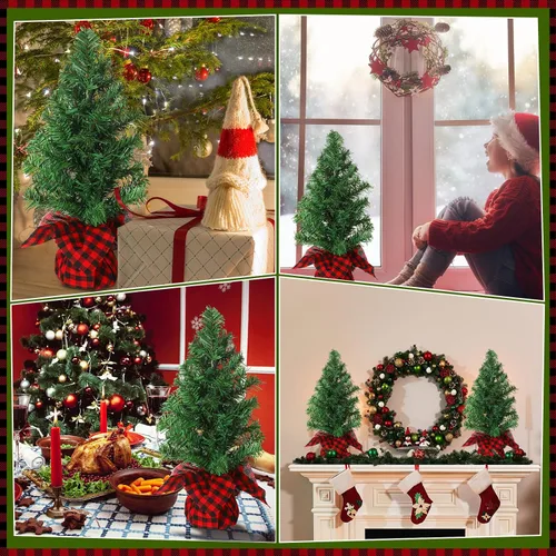 Vista 5 de Ceenna 6 piezas de mini árbol de Navidad artificial sin luz, falso árbol de Navidad de mesa, decoración de árbol de pino falso con base