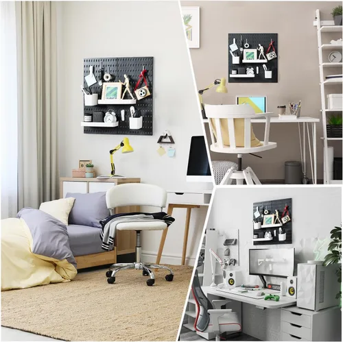 Vista 2 de VUSIGN Pegboard Combination Wall Organizer Kit 22" x 22", Black 4 piezas de tableros de clavijas y 17 accesorios, kit de panel de clavijas de negro