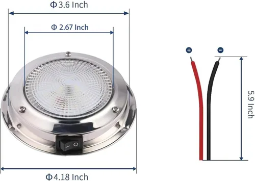 Vista 6 de Luz de cúpula marina LED para cabina de barco, color blanco, con interruptor, montaje en superficie de acero inoxidable, 12 voltios (4.18 pulgadas)