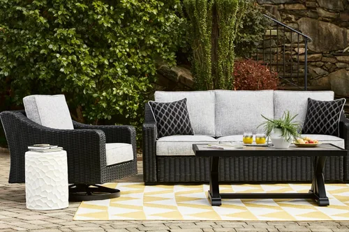 Vista 18 de Signature Design by Ashley Beachcroft - Sofá resistente a la intemperie con tela casual para interiores/exteriores con cojín y 2 cojines Negro
