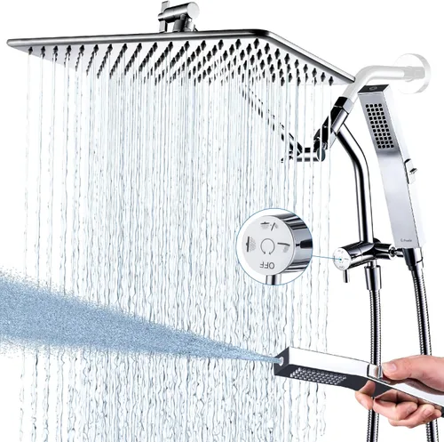 Vista 11 de G-Promise Cabezal de ducha de lluvia de metal completo de 10 pulgadas con modo de lavado de potencia incorporado manual, desviador de 3 vías