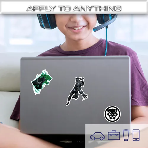 Vista 6 de Marvel Black Panther - Juego de 3 calcomanías de vinilo para botella de agua, bicicleta, casco, laptop, patineta, coche, calcomanías de Marvel