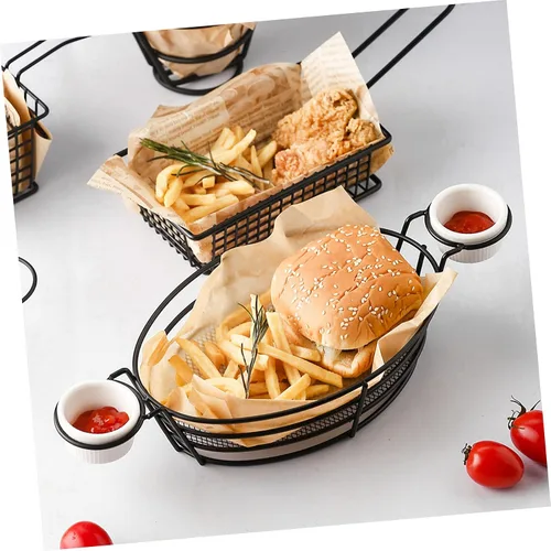 Vista 7 de Cabilock 1 juego de patatas fritas con patatas fritas de pescado y patatas fritas, soporte de metal para aperitivos, estante para servir aperitivos