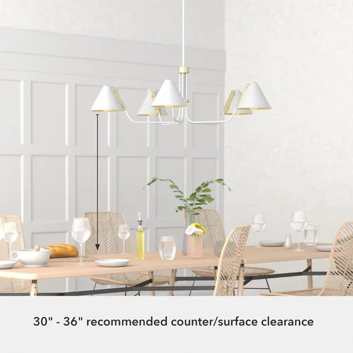 Vista 7 de Hunter - Lámpara de araña Grove Isle de 5 luces, color blanco mate, estilo moderno, regulable, extra grande para dormitorios, cocinas, comedor, Mate