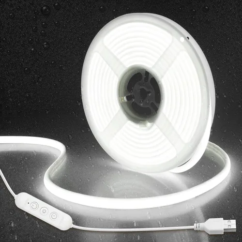 Vista 9 de Aclorol - Tira de luz LED COB de 5 V, impermeable, con autoadhesivo, 10 pies