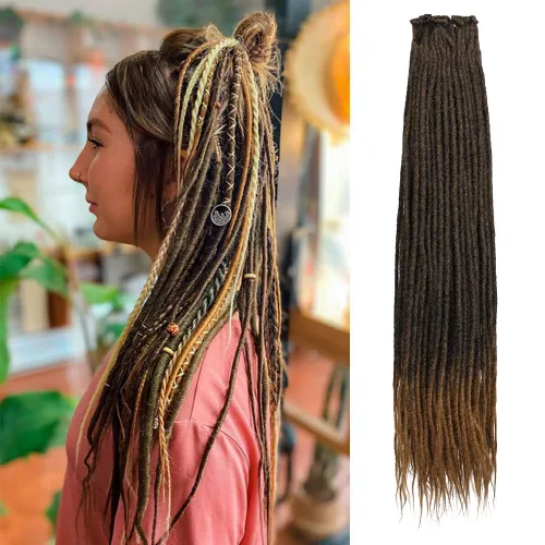 Vista 19 de Kraler Extensiones de Rastas Azules, Extensiones de Rastas Sintéticas de Ganchillo de 22", 100% Hechas a Mano, Rastas de Una Sola Punta, Delgadas