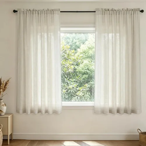 Vista 69 de Mrs.Naturall - Cortinas transparentes con bolsillo para barra de 36x63 pulgadas de lino mezclado negro