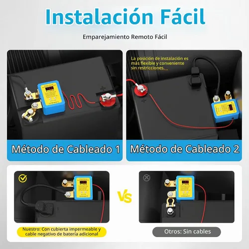 Vista 3 de Interruptor de desconexión de batería remoto de 12 V 240 A, interruptor de apagado automático antirrobo para automóvil con pantalla de voltaje LED