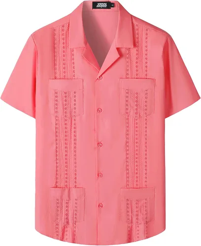 Vista 14 de JOGAL Camisas guayabera para hombre cubanas de manga corta casuales con botones para la playa