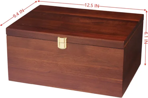 Vista 2 de Caja de almacenamiento grande de madera – Caja de madera con tapa para decoración del hogar, ideal para recuerdos, baratijas, joyas y fotos, 12.5 x