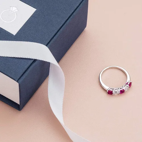 Vista 6 de PEORA 925 Sterling Silver Five-Stone Trellis Ring Band for Women in Various Gemstones, 3.5mm Width, Sizes 5 to 9