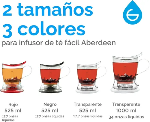 Vista 9 de GROSCHE Aberdeen - Infusor de té y tetera inteligente, sin BPA, diseño sin goteo, posavasos Fácil de preparar Fácil de limpiar Elaboración