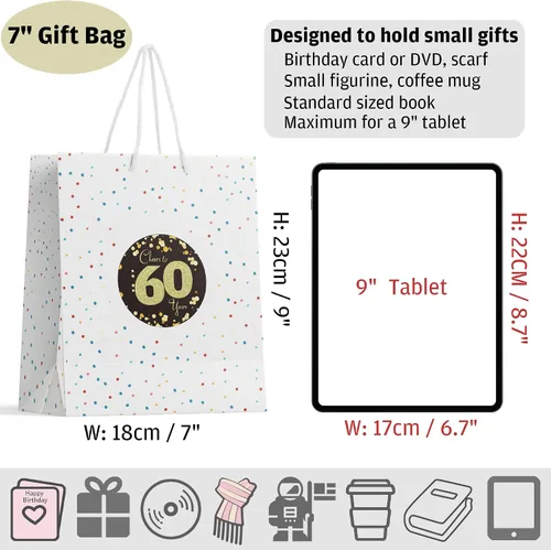 Vista 3 de Sumerk 60 bolsas de regalo para cumpleaños 60 - Paquete de 2, incluye 2 tarjetas y 2 hojas de calcomanías