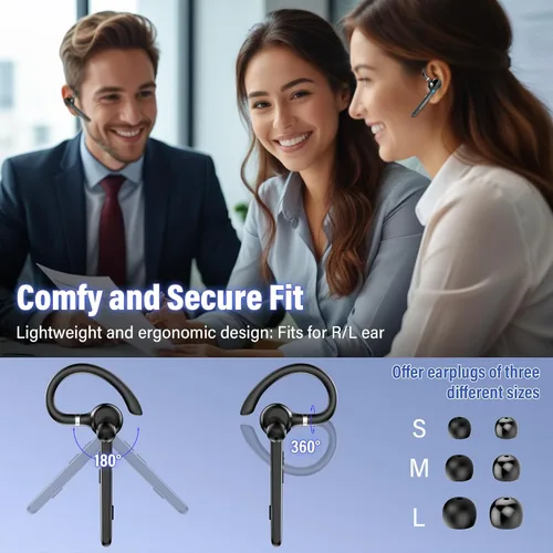Vista 7 de Auriculares Bluetooth 2026, auriculares inalámbricos Bluetooth 5.3, auriculares de una sola oreja de 90 horas con audio APTX HD y botón de silencio