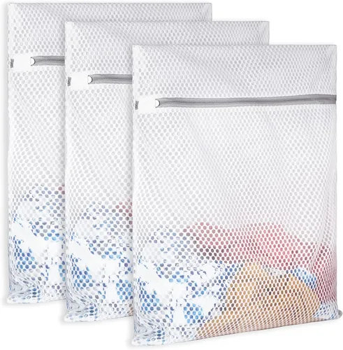 Vista 12 de SUERIV 3 Piezas Bolsas de Lavandería Duraderas de Malla de Panal para Ropa Delicada, Tela de Red de 3.69 oz/yd², Duradera y Reutilizable, Bolsa