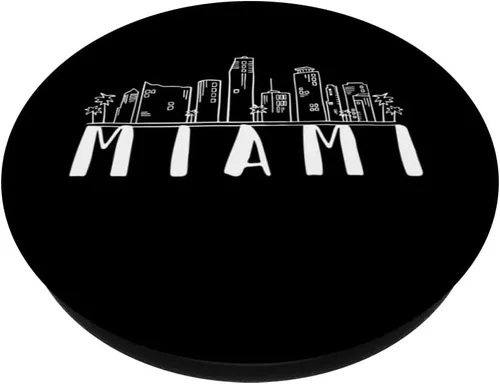 Vista 2 de Miami Florida USA Skyline Silhouette Outline Sketch PopSockets Swappable PopGrip
