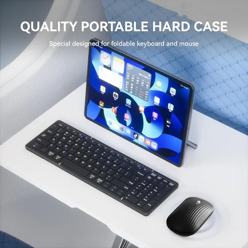 Vista 5 de Teclado y mouse plegables, combo de teclado Bluetooth inalámbrico plegable recargable USB-C, teclado y mouse de viaje portátil de tamaño completo