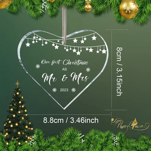 Vista 3 de Regalos de boda para parejas, adorno único para la primera Navidad casada, cristal de corazón con caja de regalo, regalos de señor y señora, regalos