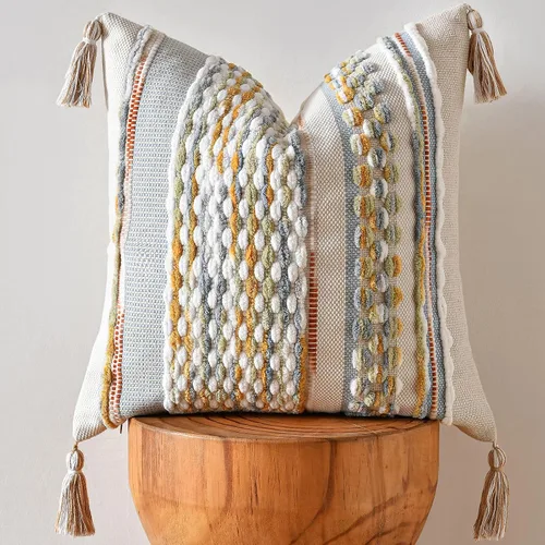 Vista 11 de AmHoo - Fundas de almohada de 18 x 18 pulgadas con borlas, fundas de almohada decorativas tejidas con textura de chenilla estilo boho para sofá