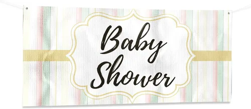 Vista 64 de Cartel de baby shower para uso en interiores y exteriores de 4 x 1 pies, pancarta grande personalizada y letreros con cuerda para colgar, telón