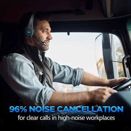 Vista 2 de CONAMBO JBT100 - Auriculares Bluetooth para camionero con doble micrófono con cancelación de ruido, CVC8.0, botón de silencio, auriculares