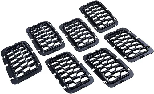 Vista 6 de 7 piezas de rejilla frontal de nido de abeja negro para parrilla de coche compatible con Jeep Grand Cherokee 2017 2018 2019 2020 2021