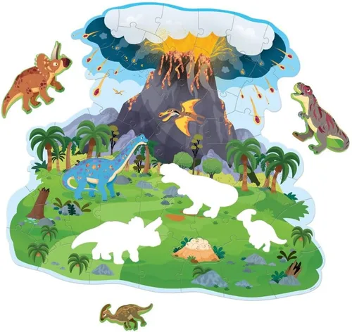 Vista 3 de Peaceable Kingdom Rompecabezas de piso de dinosaurio jumbo de 48 piezas Un rompecabezas de piso de 42 piezas que construye enfoque y paciencia. A