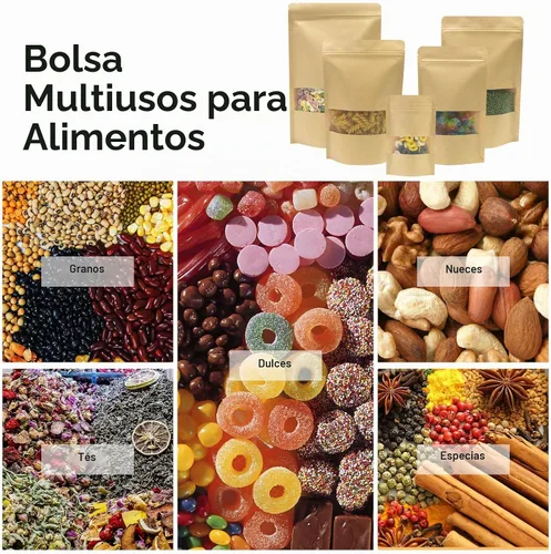 Vista 6 de SumDirect Bolsas de pie de estraza – 50 bolsas de papel kraft resellables con ventana, bolsas de almacenamiento de alimentos con cremallera