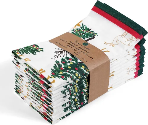 Vista 77 de Fingercraft - Juego de 12 servilletas de tela de mezcla de algodón y lino, con estampado, perfecta para fiestas, cenas, bodas, cócteles y Navidad