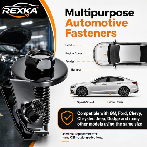 Vista 3 de Rexka 10 juegos de tuercas en U extruidas M6-1.0 y tornillos SEMS de cabeza hexagonal para GM Ford Chevy ChryslerJeep Dodge – multiusos – Protector