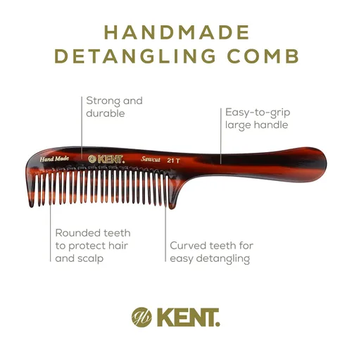 Vista 5 de Kent Peine desenredante de cabello grueso 21T, dientes anchos para cabello largo y grueso, rizado y ondulado, peine desenredante para cabello húmedo