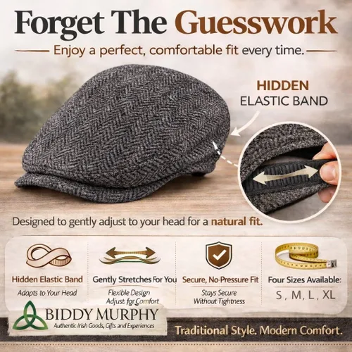 Vista 2 de Biddy Murphy Gorra de conducción de lana irlandesa autoajustable, fabricada Negro (Charcoal Black)
