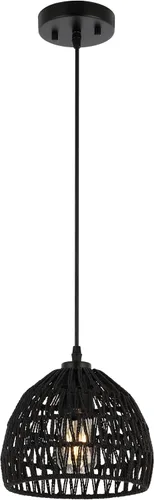 Vista 14 de JONATHAN Y Lámpara colgante LED de cuerda tejida bohemia moderna gris de 8.25 pulgadas, lámpara de techo de cúpula ajustable para isla de cocina