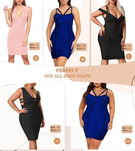 Vista 5 de Hybrid & Company Womens Elegance V-Neck Knee-Length Stretch Chic Midi Bandage Dress