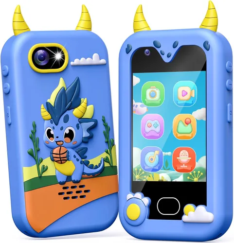 Vista 9 de Lapare Teléfono infantil para niños, teléfono de juguete con pantalla táctil con doble cámara, música y juegos, teléfono de juguete de aprendizaje