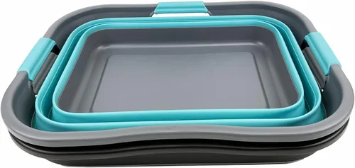 Vista 4 de SAMMART Cesta de lavandería de plástico plegable de 30 L (8 galones) Contenedor de almacenamiento plegable y organizador-Tina de lavado portátil