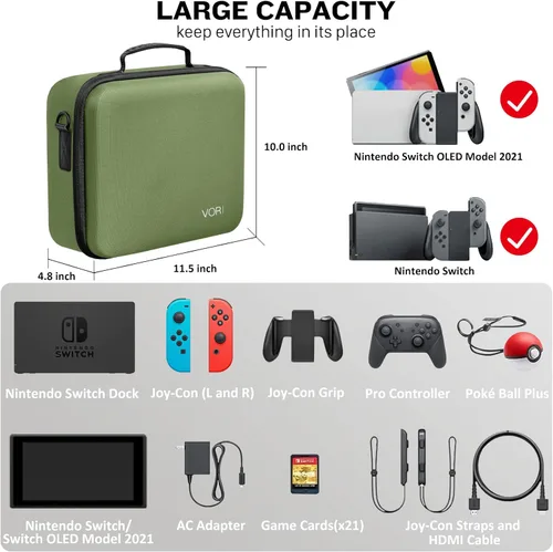 Vista 2 de VORI Funda de transporte para Nintendo SwitchSwitch modelo OLED (2021), funda protectora rígida de almacenamiento de viaje con asa y correa