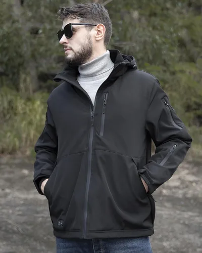 Vista 2 de azamine Chaqueta térmica para hombre con batería de 16000 mAh, abrigo térmico suave resistente al viento con capucha desmontable