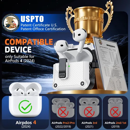 Vista 2 de Inesore Compatible con estuche para AirPods de 4ª generación, con kit de limpieza, cierre automático de presión seguro para nueva funda de carga